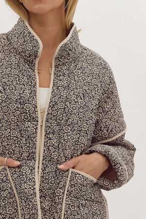 ENTRO INC Women Jackets Floral Print Quilted Long Sleeve Jacket || David's Clothing