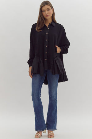 ENTRO INC Women Jackets Ruffled Hem Button Up Jacket || David's Clothing