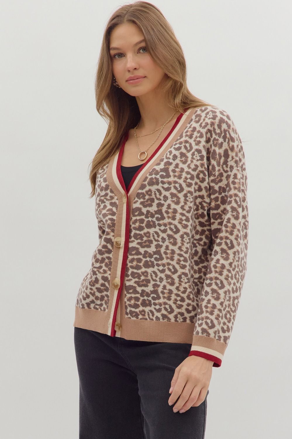 ENTRO INC Women's Cardigans Animal Pattern Long Sleeve V-Neck Cardigan