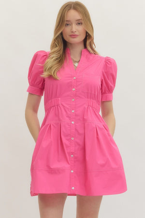 ENTRO INC Women's Dresses BARBIE P / S Solid short puff sleeve mini dress D29093