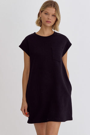 ENTRO INC Women's Dresses BLACK / S Textured Round Neck Sleeveless Mini Dress || David's Clothing D22390