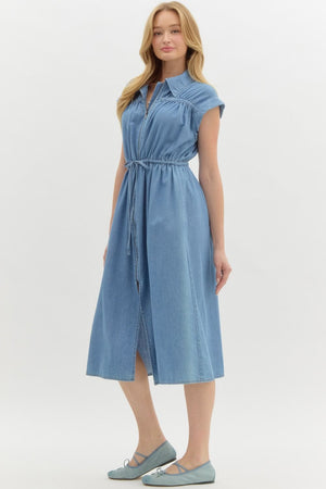 ENTRO INC Women's Dresses Denim Cap Sleeve Midi Dress || David's Clothing