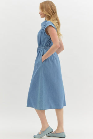 ENTRO INC Women's Dresses Denim Cap Sleeve Midi Dress || David's Clothing