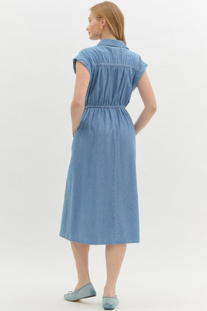 ENTRO INC Women's Dresses Denim Cap Sleeve Midi Dress || David's Clothing