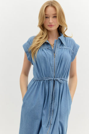 ENTRO INC Women's Dresses Denim Cap Sleeve Midi Dress || David's Clothing