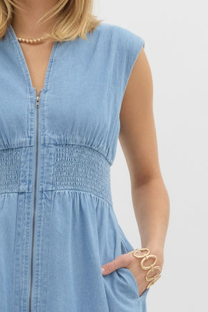 ENTRO INC Women's Dresses Denim Sleeveless Midi Dress || David's Clothing