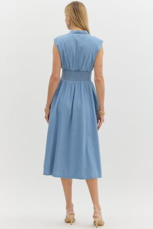 ENTRO INC Women's Dresses Denim Sleeveless Midi Dress || David's Clothing