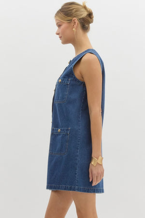 ENTRO INC Women's Dresses Denim Sleeveless Mini Dress || David's Clothing