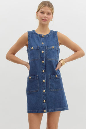 ENTRO INC Women's Dresses Denim Sleeveless Mini Dress || David's Clothing