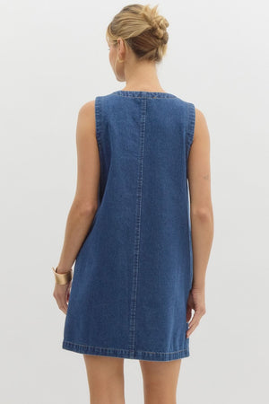 ENTRO INC Women's Dresses Denim Sleeveless Mini Dress || David's Clothing