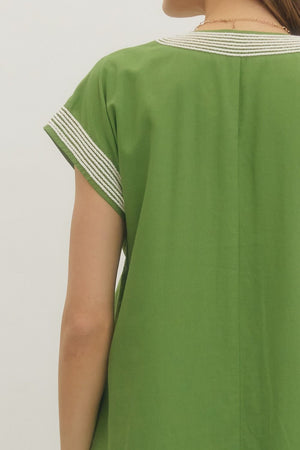 ENTRO INC Women's Dresses Embroidered Solid short sleeve midi dress