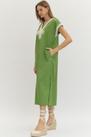 ENTRO INC Women's Dresses Embroidered Solid short sleeve midi dress