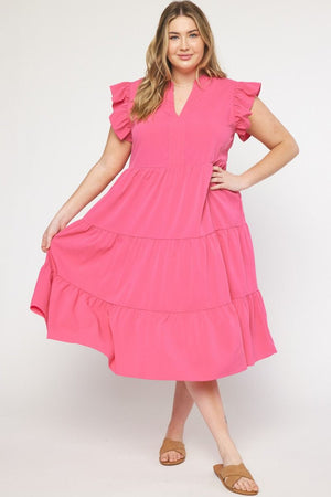 ENTRO INC Women's Dresses Ruffle Sleeve Tiered Midi Dress || David's Clothing