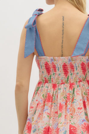 ENTRO INC Women's Dresses Floral Print Bow Tie Shoulder Strap Midi Dress || David's Clothing