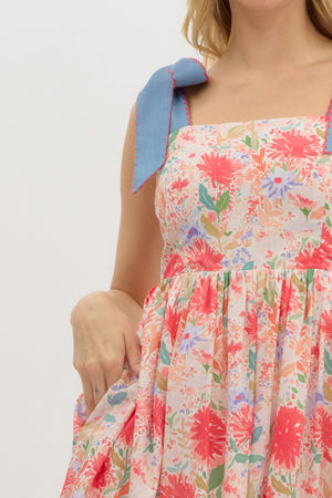 ENTRO INC Women's Dresses Floral Print Bow Tie Shoulder Strap Midi Dress || David's Clothing