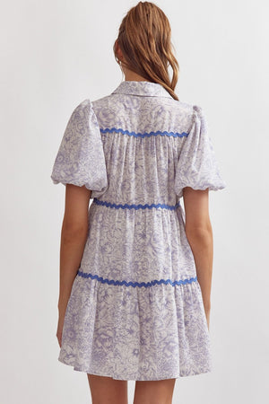 ENTRO INC Women's Dresses Floral Print Button-Up Collard Bubble Sleeve Mini Dress || David's Clothing