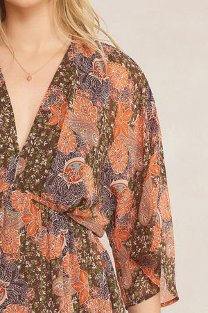 ENTRO INC Women's Dresses Floral Print Deep V-neck 1/2 Sleeve Maxi Dress || David's Clothing