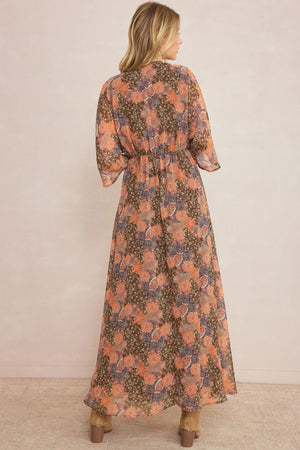 ENTRO INC Women's Dresses Floral Print Deep V-neck 1/2 Sleeve Maxi Dress || David's Clothing