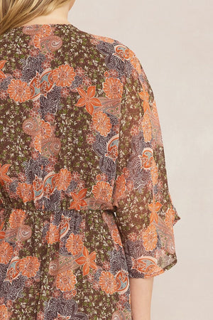 ENTRO INC Women's Dresses Floral Print Deep V-neck 1/2 Sleeve Maxi Dress || David's Clothing