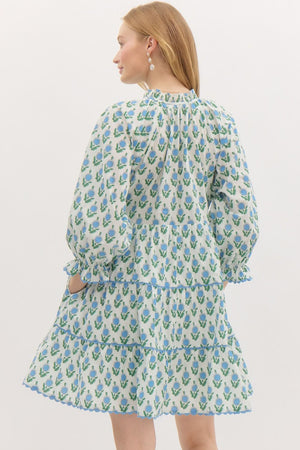 ENTRO INC Women's Dresses Floral Print Elasticated ¾ Sleeve Pullover Tiered Mini Dress