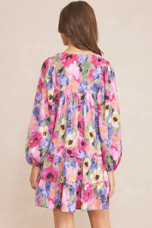 ENTRO INC Women's Dresses Floral Print Long Sleeve Tiered Mini Dress || David's Clothing