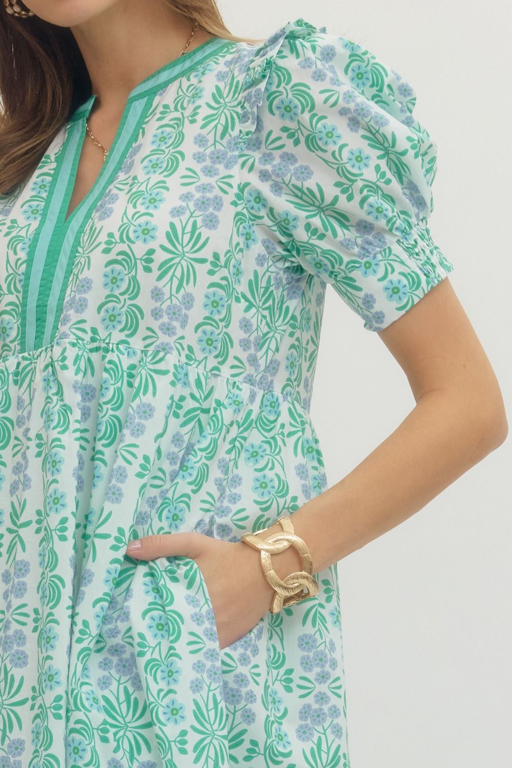 ENTRO INC Women's Dresses Floral Print Puff Sleeve Midi Dress