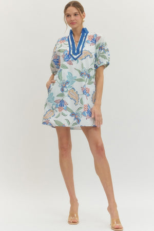 ENTRO INC Women's Dresses Floral Print Puff Sleeve Mini Dress