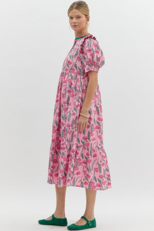 ENTRO INC Women's Dresses Floral Print Pullover Midi Tiered Dress || David's Clothing