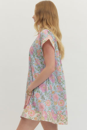 ENTRO INC Women's Dresses Floral Print Short Sleeve Mini Dress