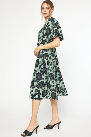 ENTRO INC Women's Dresses Floral Print Square Neck Midi Dress || David's Clothing