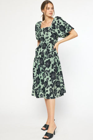 ENTRO INC Women's Dresses Floral Print Square Neck Midi Dress || David's Clothing