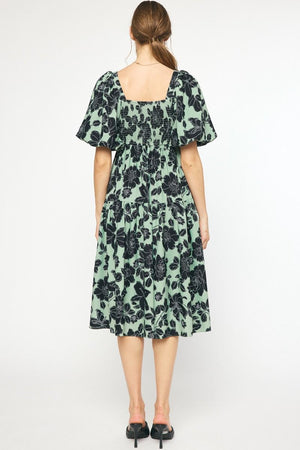 ENTRO INC Women's Dresses Floral Print Square Neck Midi Dress || David's Clothing