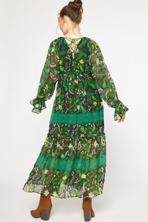 ENTRO INC Women's Dresses Floral Printed V-Neck Long Sleeve Maxi Dress || David's Clothing