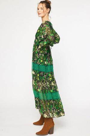 ENTRO INC Women's Dresses Floral Printed V-Neck Long Sleeve Maxi Dress || David's Clothing