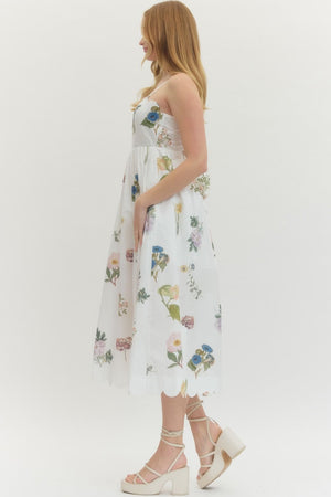 ENTRO INC Women's Dresses Floral Scallop Neckline Sleeveless Midi Dress