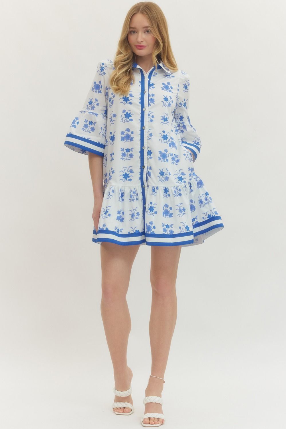 ENTRO INC Women's Dresses Floral Short Sleeve Stripe Hem Mini Dress