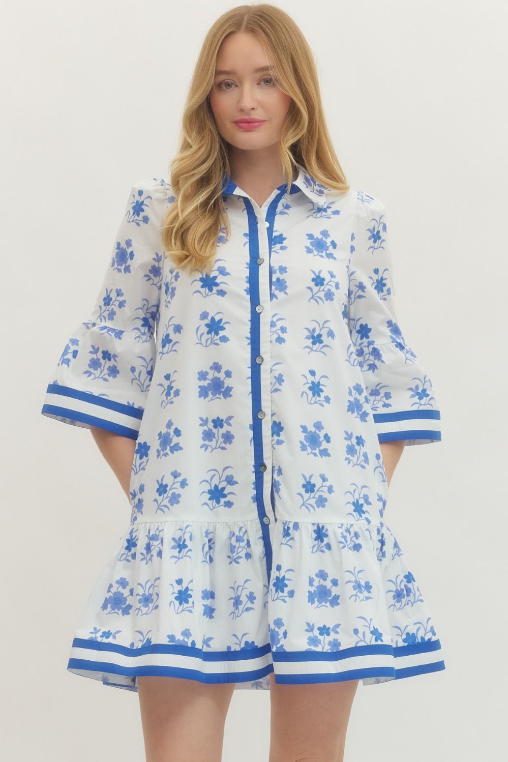 ENTRO INC Women's Dresses Floral Short Sleeve Stripe Hem Mini Dress