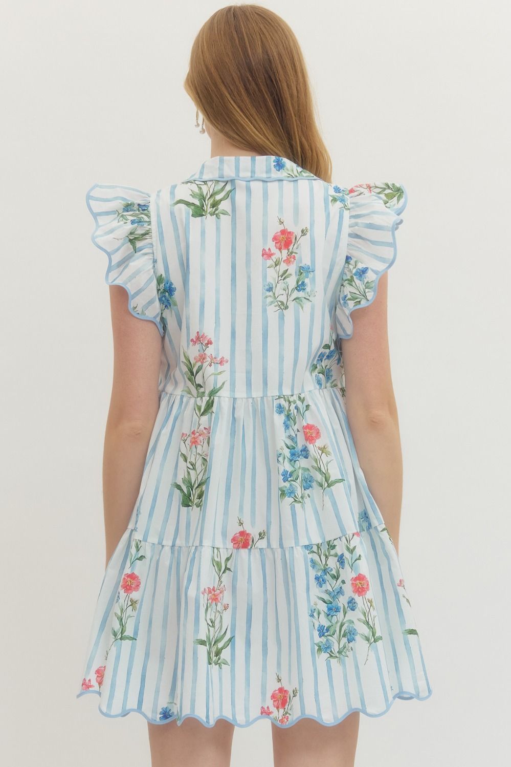 ENTRO INC Women's Dresses Floral Stripe Print Flutter Sleeve Mini Dress