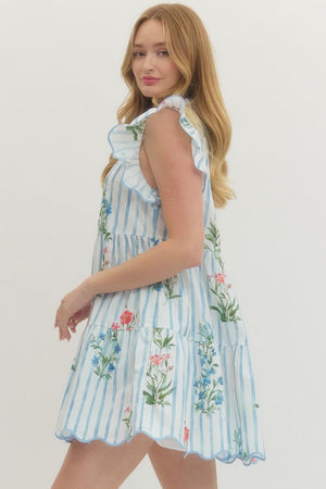 ENTRO INC Women's Dresses Floral Stripe Print Flutter Sleeve Mini Dress