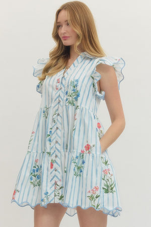 ENTRO INC Women's Dresses Floral Stripe Print Flutter Sleeve Mini Dress