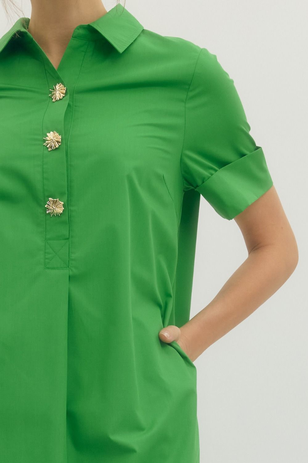 ENTRO INC Women's Dresses Gold Button Detail Short Sleeve Midi Dress