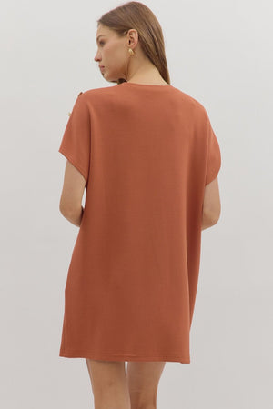 ENTRO INC Women's Dresses Gold Button Short Sleeve Mini Dress || David's Clothing