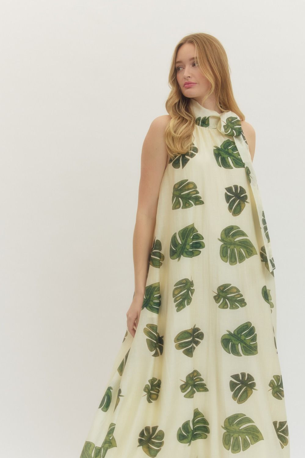 ENTRO INC Women's Dresses Leaf Print Halter Neck Maxi Dress