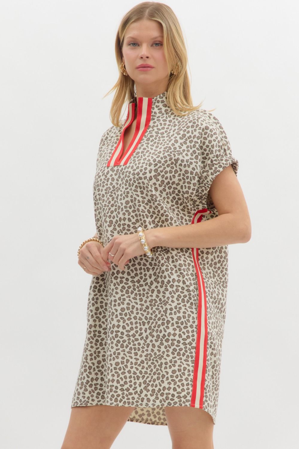 ENTRO INC Women's Dresses Leopard Print Short Sleeve Pullover Mini Dress || David's Clothing