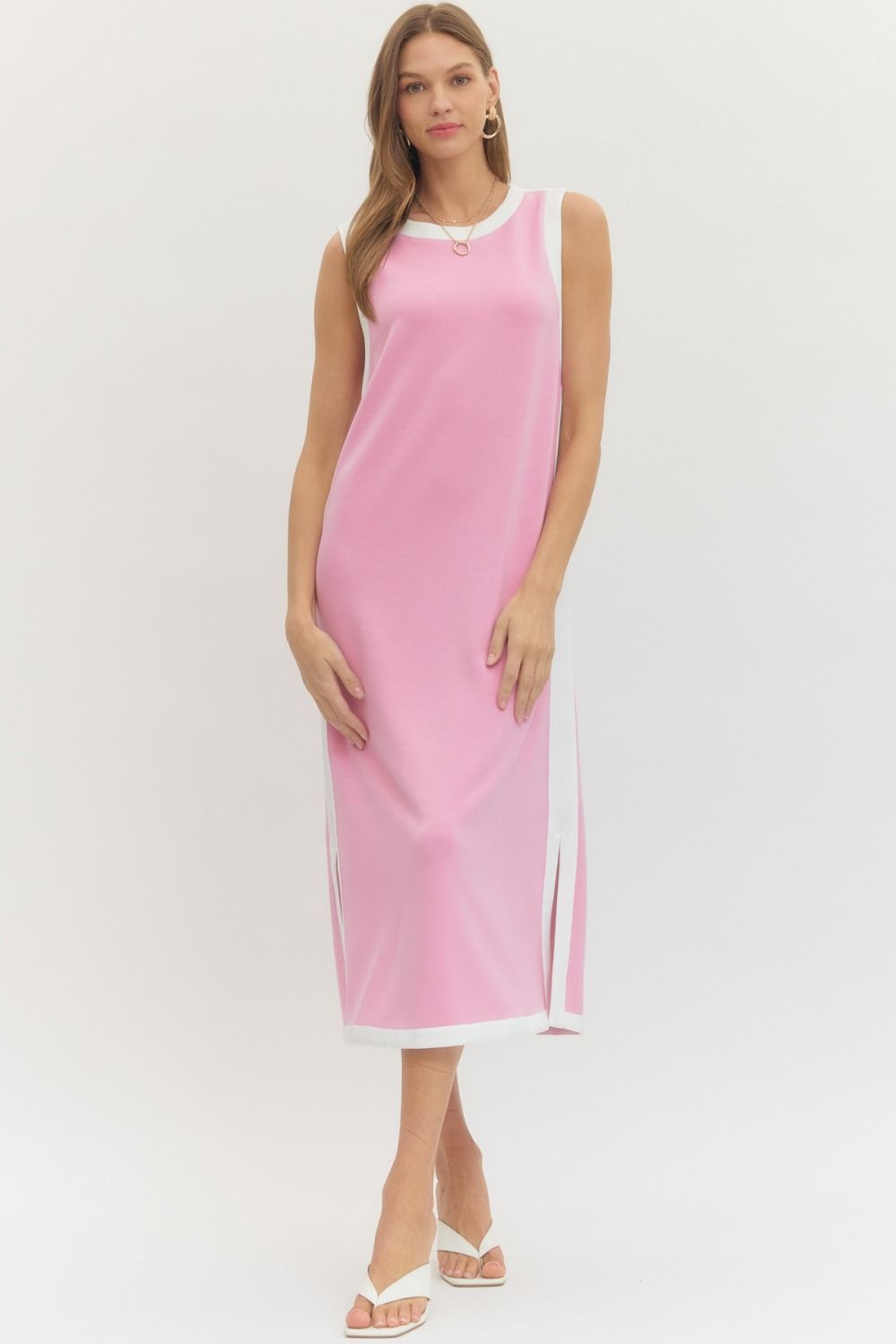 ENTRO INC Women's Dresses LT PINK / S Solid Sleeveless Scuba Midi Dress D28829