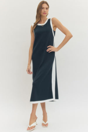 ENTRO INC Women's Dresses NAVY / S Solid Sleeveless Scuba Midi Dress D28829