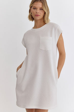 ENTRO INC Women's Dresses OFFWHITE / S Textured Round Neck Sleeveless Mini Dress || David's Clothing D22390