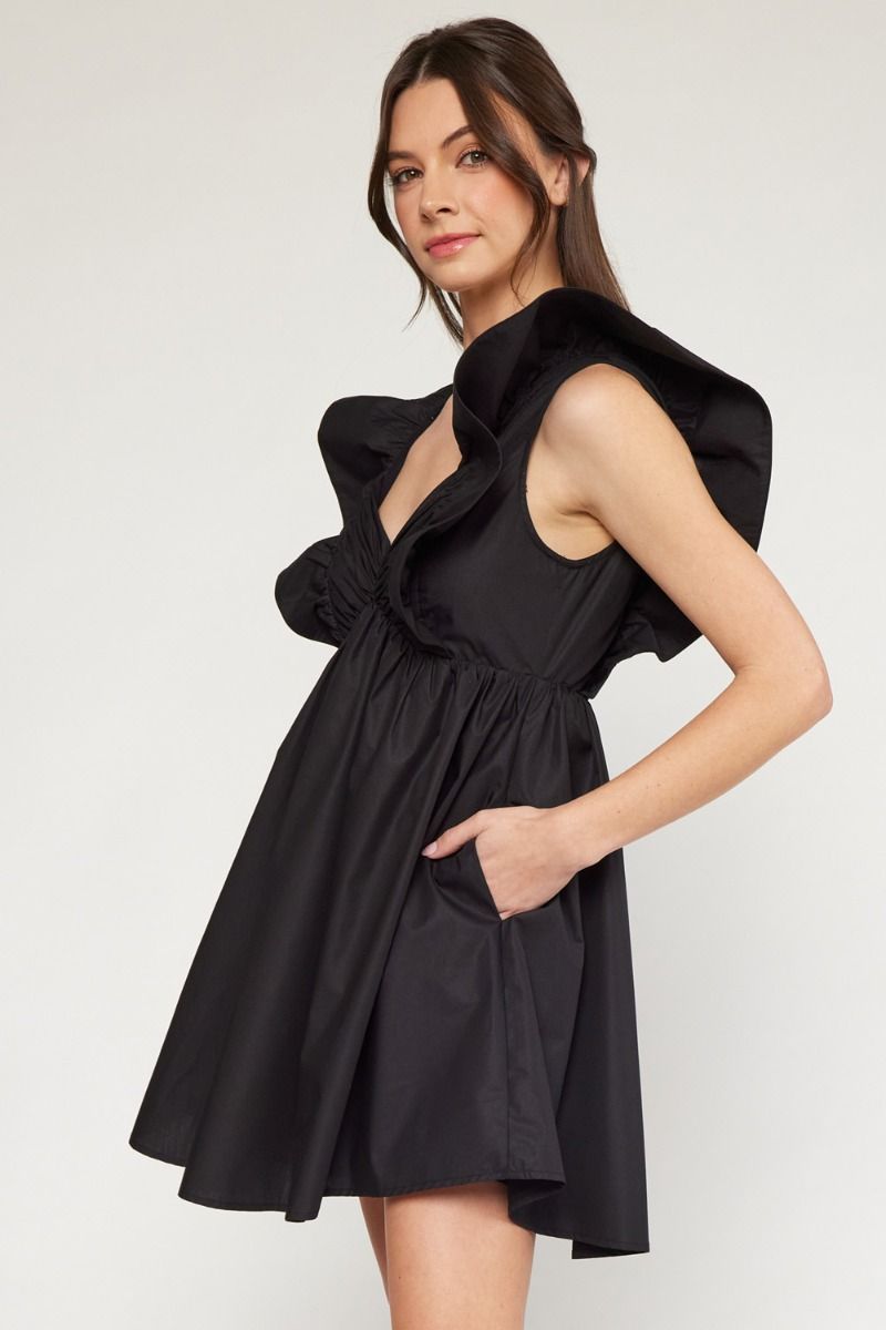 ENTRO INC Women's Dresses Oversized Ruffle Sleeve Mini Dress || David's Clothing