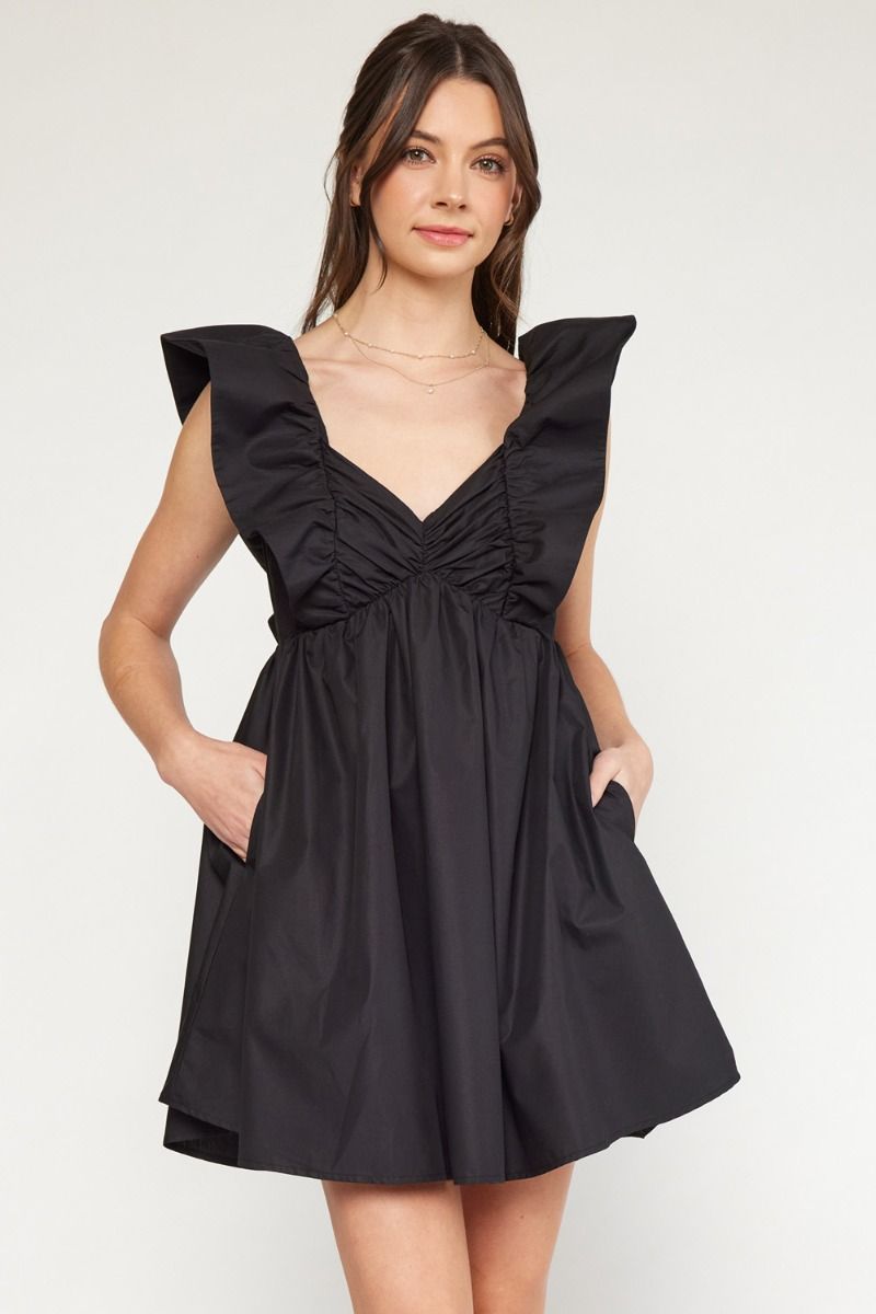 ENTRO INC Women's Dresses Oversized Ruffle Sleeve Mini Dress || David's Clothing