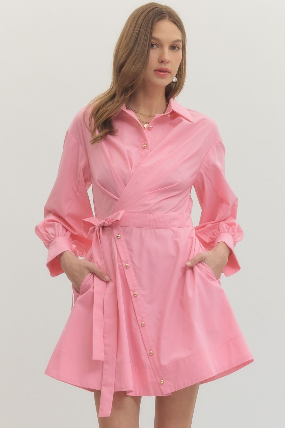 ENTRO INC Women's Dresses GREEN / S Tie Waist Mini Dress D30660